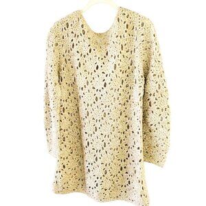 Vintage Escada Margaretha Ley Open Knit Tunic Top Gold Metallic 38/6